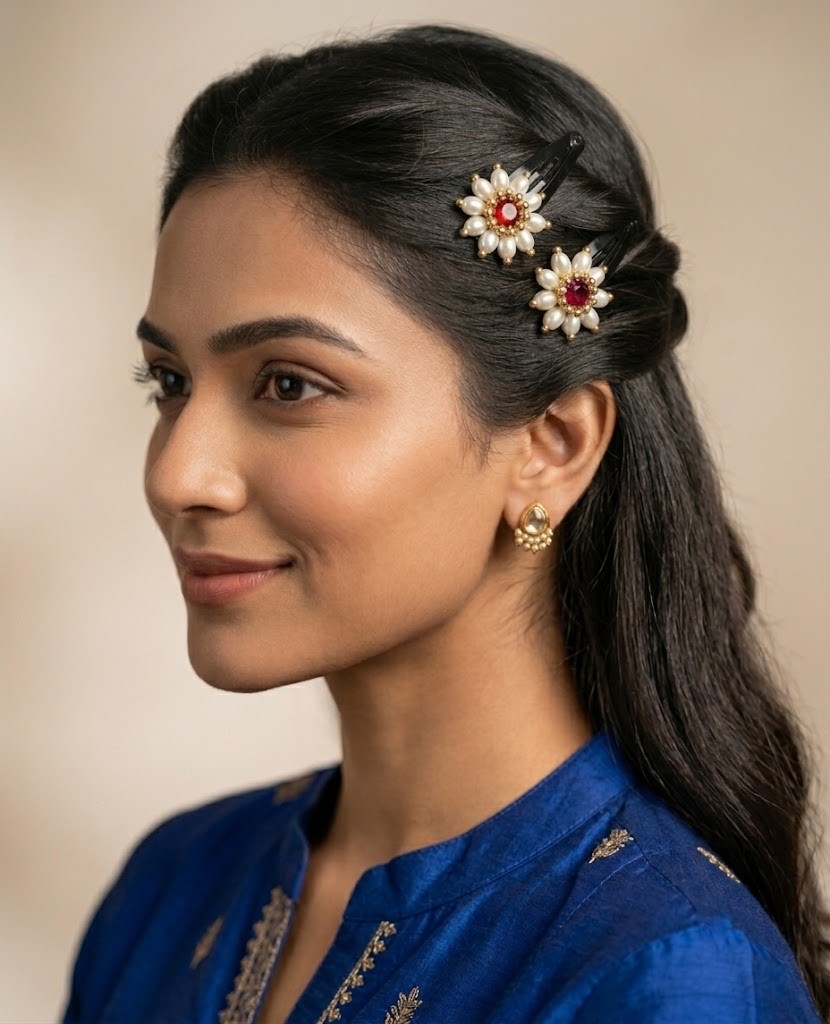 Pearl Bloom Crescent Hairpin Set - Image 3