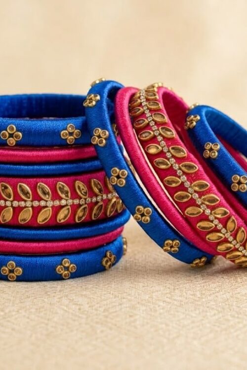 Pink blue silk thread bangles set