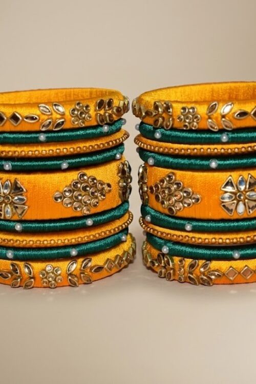 Yellow green silk thread bangles set