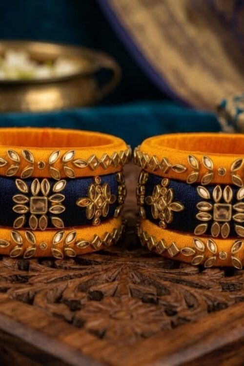 Yellow blue silk thread bangles set