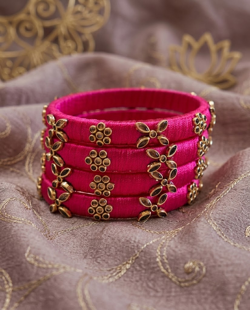 Pink silk thread bangles