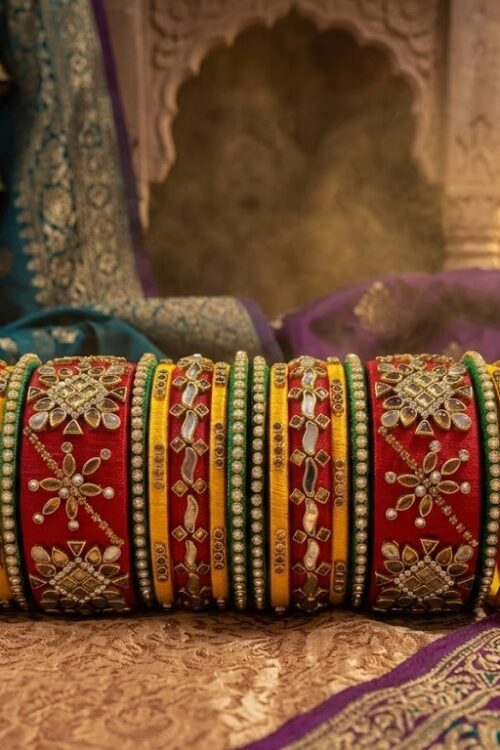 Multicolored silk thread bridal set