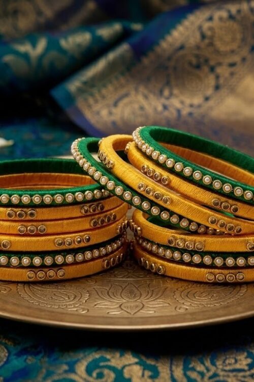 Green yellow silk thread bangles