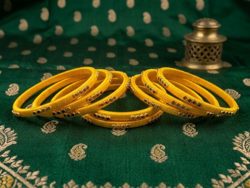 Yellow silk thread bangles
