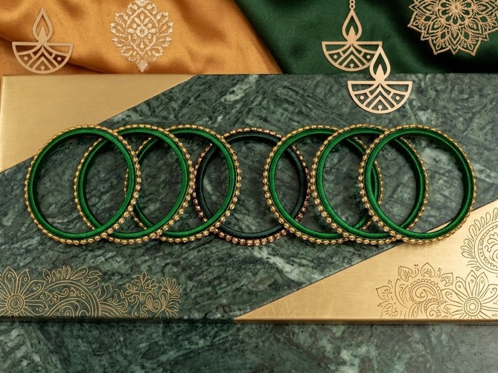 Green silk thread bangles - Image 2