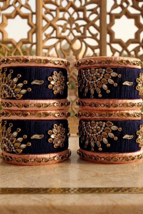 Blue cream silk thread kada set