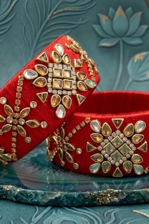 Red colour silk thread kade
