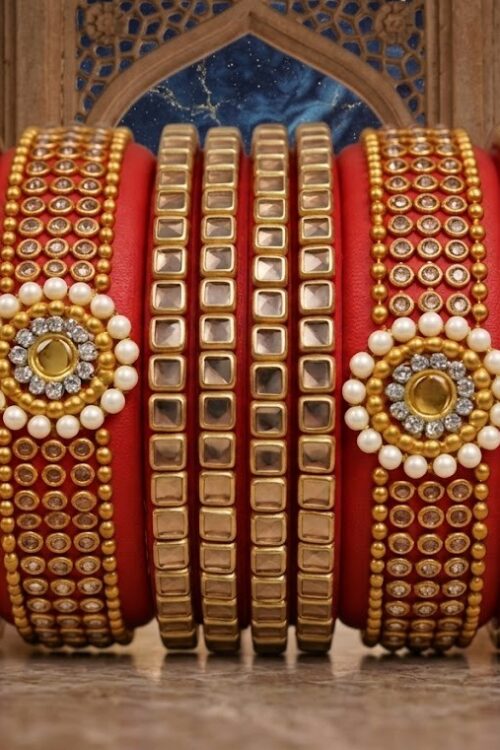 Red silk thread heavy bangles set