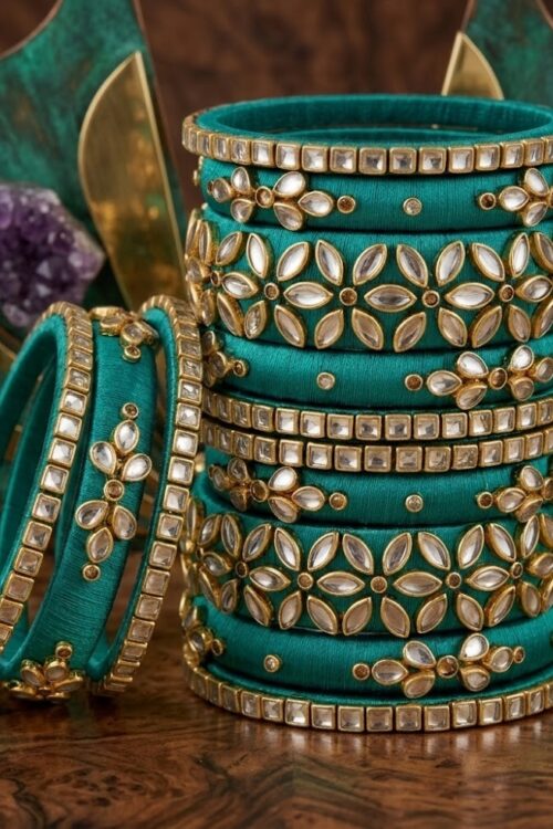 Rama green silk thread bangles set