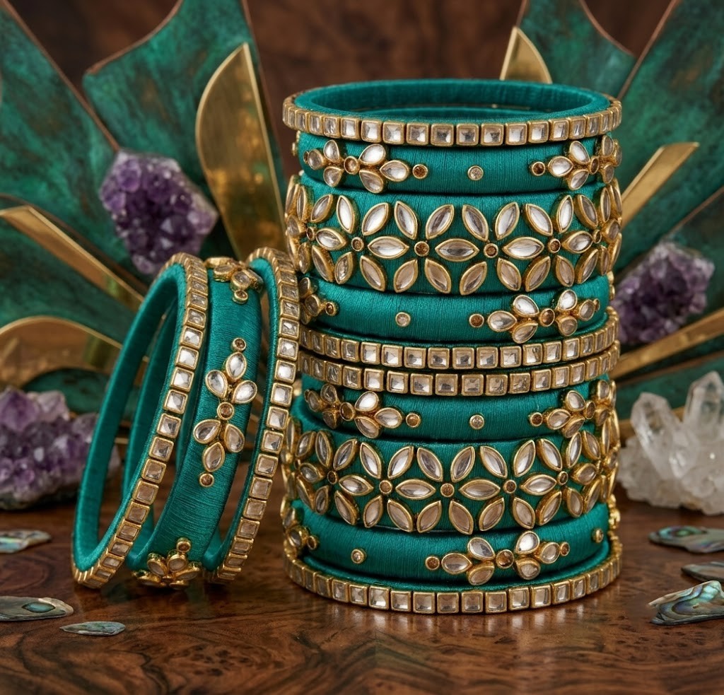 Rama green silk thread bangles set