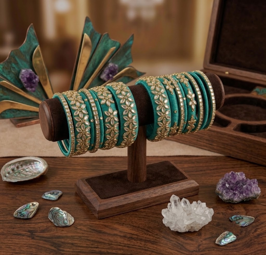 Rama green silk thread bangles set - Image 3