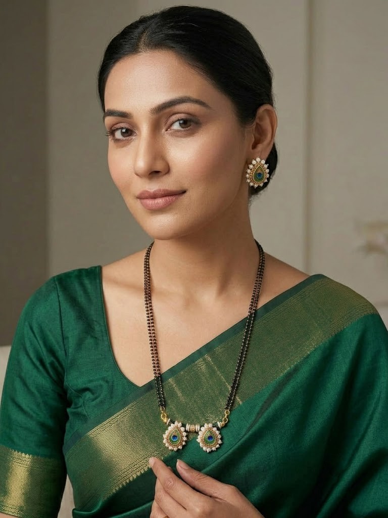 Peacock Blue Pearl Mangalsutra Set - Image 3
