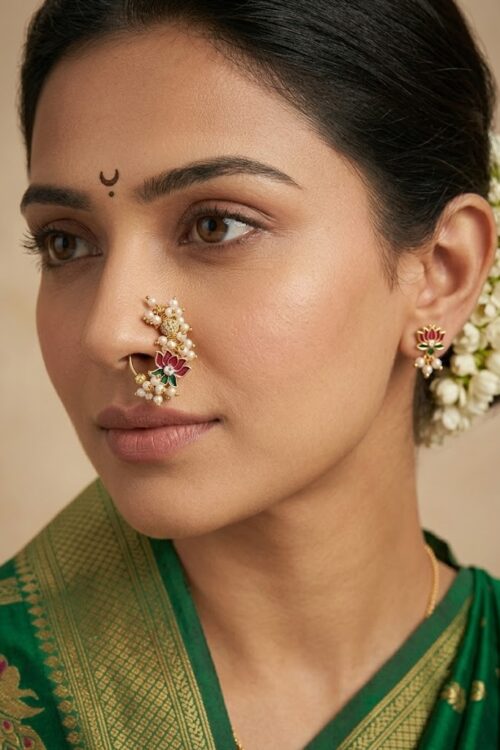 Lotus Meenakari Pearl Nath Set