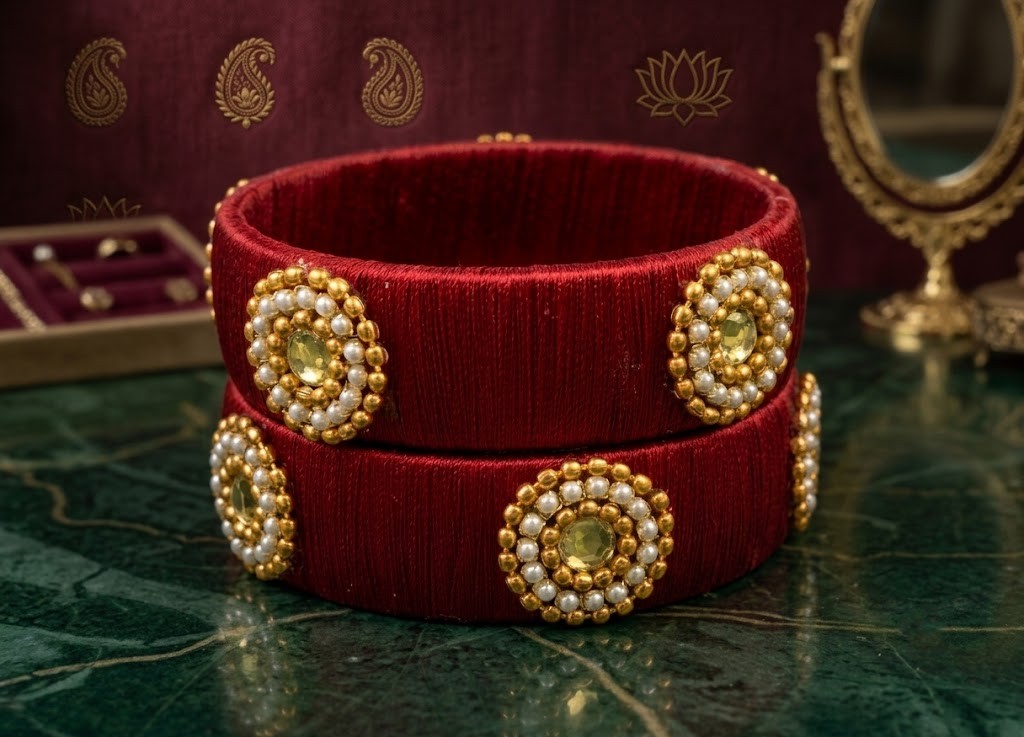 Maroon silk thread kade