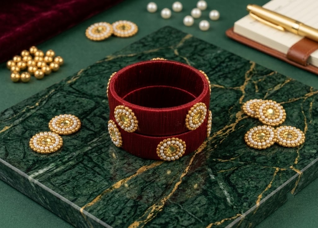 Maroon silk thread kade - Image 2