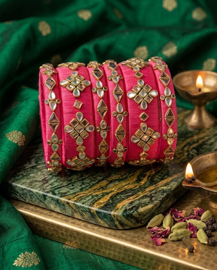 Pink silk thread bangles set