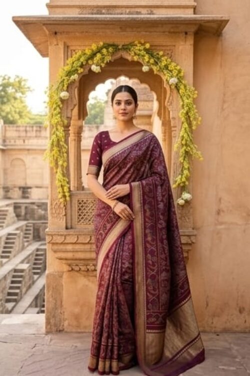 Women’s Maroon Banarasi Silk Saree with Rich Zari Border
