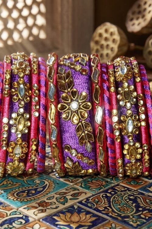 Purple pink silk thread bangles for both hand