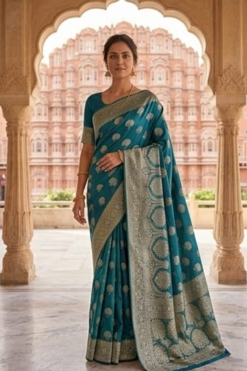 Royal Peacock Zari Weave Banarasi Saree – Heavy Designer Border