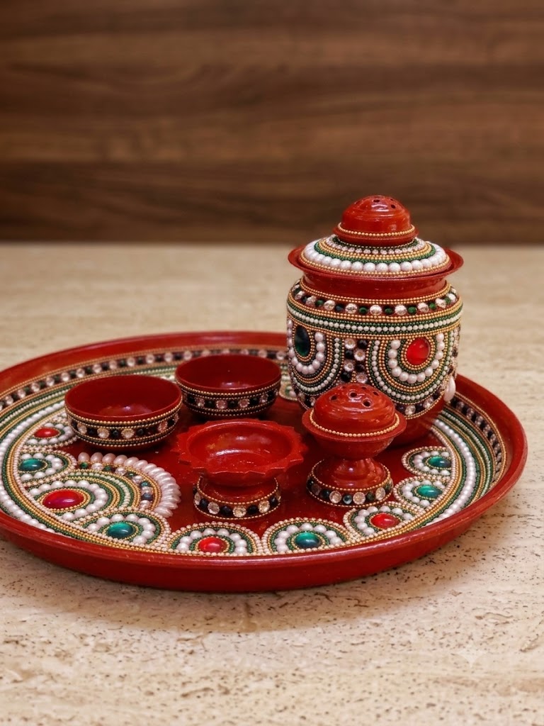 Pooja thali set 3katori 1diya and with 1 big kalash - Image 3