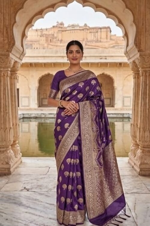 Royal Purple Heavy Banarasi Saree with Rich Zari Border