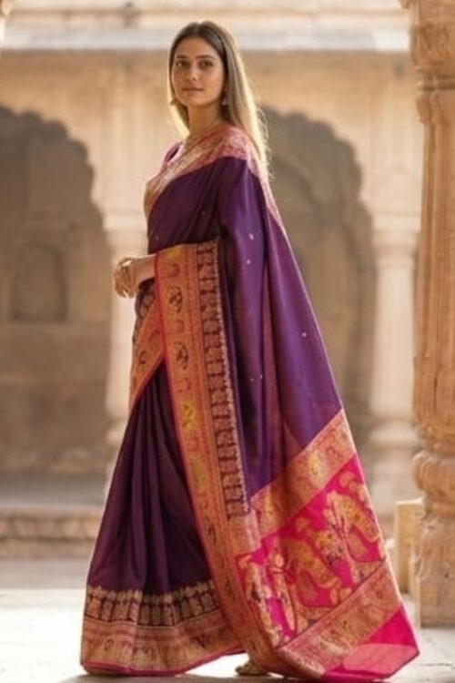 Premium Wine Purple Kanjivaram Style Saree for Wedding Wear