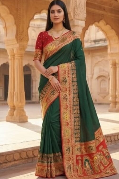 Premium Green Kanjivaram Style Saree for Wedding Wear