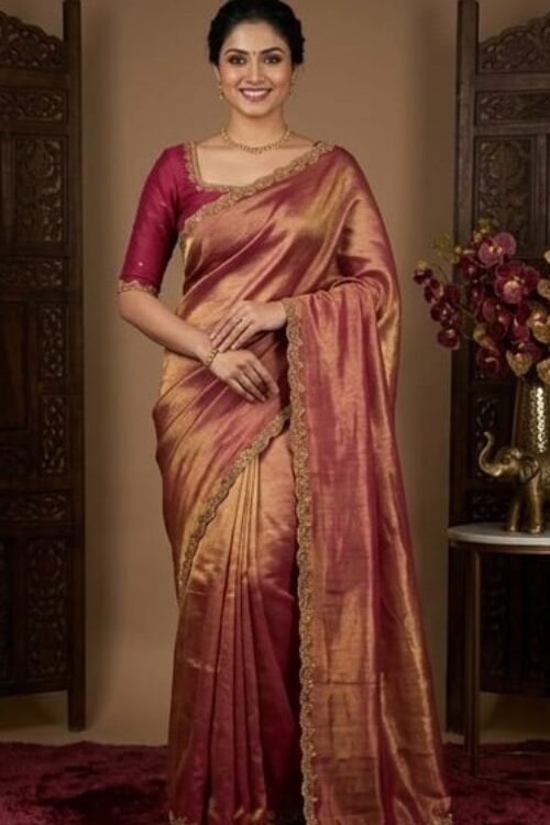 Elegant Wine Pink Soft Western Saree with Golden Designer Border
