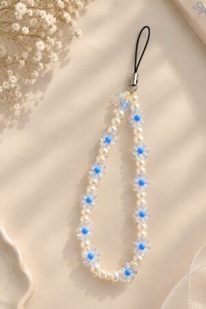 Blue Daisy & Pearl Phone Charm